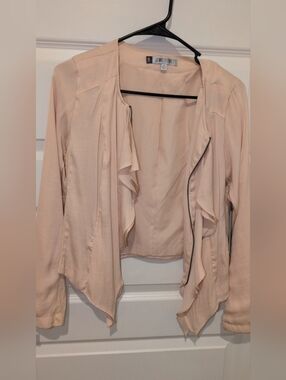 Jennifer Lopez Light Blush Ruffle Front Jacket